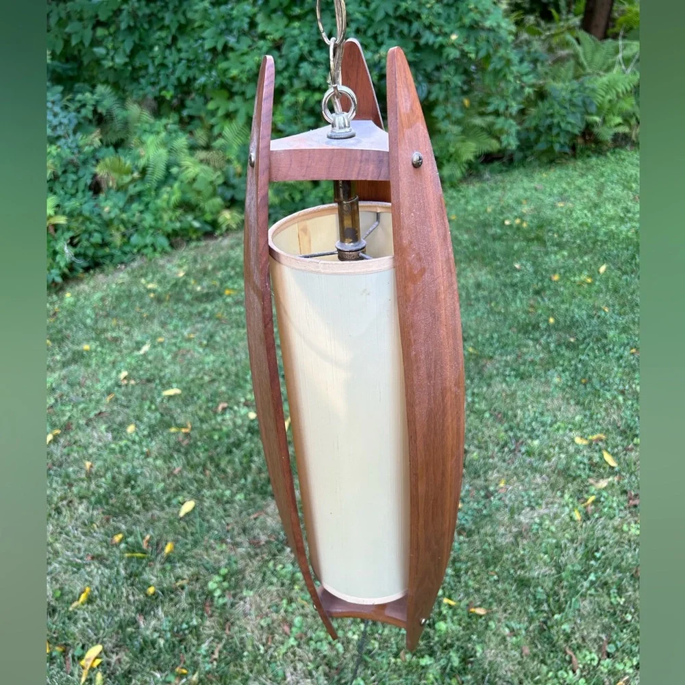 SUPER RARE VINTAGE AS IS MCM DANUSH MODERN Swag light fixture curved wood